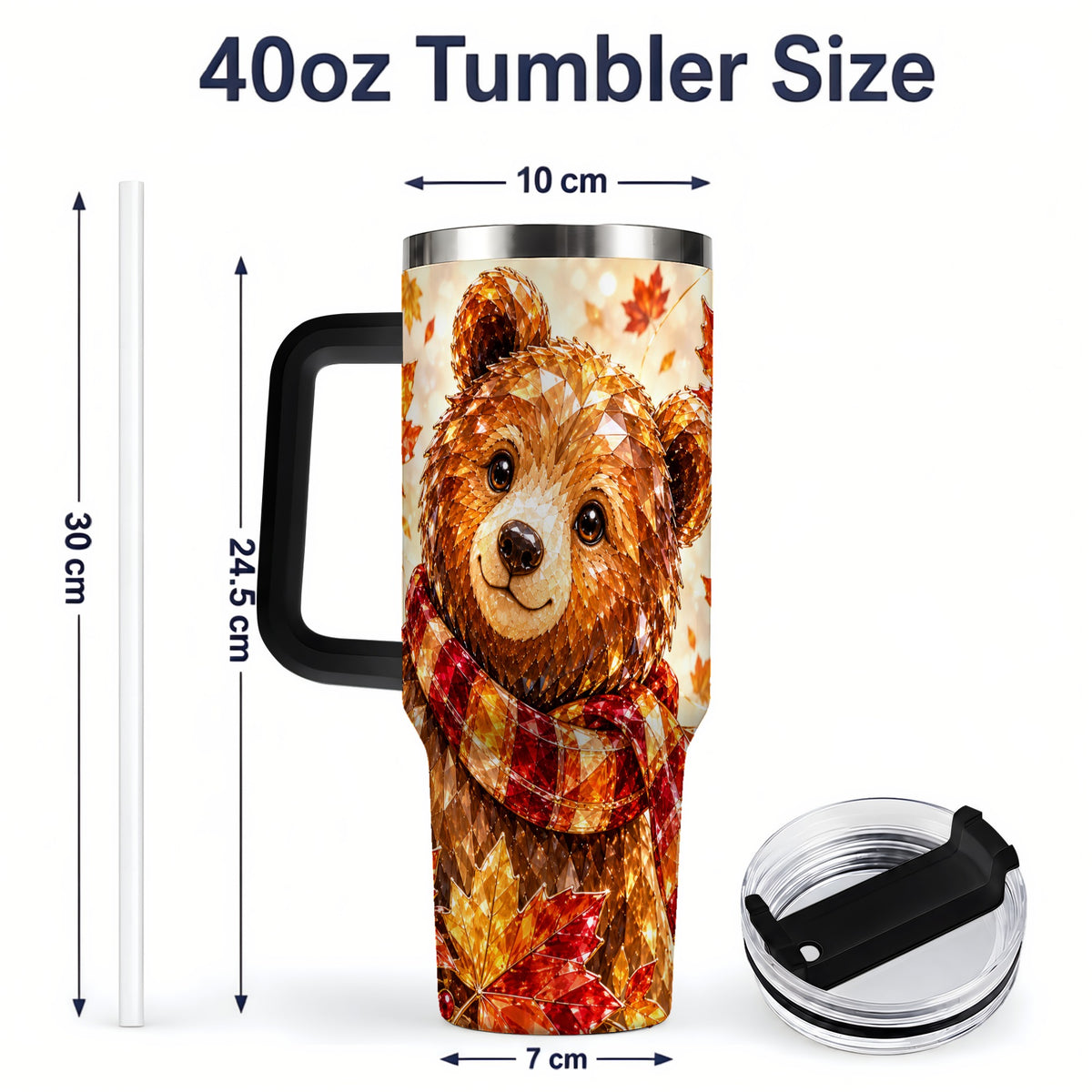 #pl[40oz|Black] Woodland Bear Tumbler, 40oz Tumbler with Autumn Maple Artwork