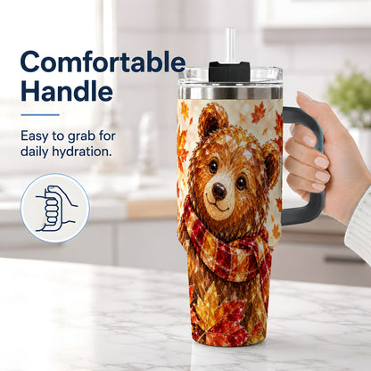 #pl[40oz|Black] Woodland Bear Tumbler, 40oz Tumbler with Autumn Maple Artwork