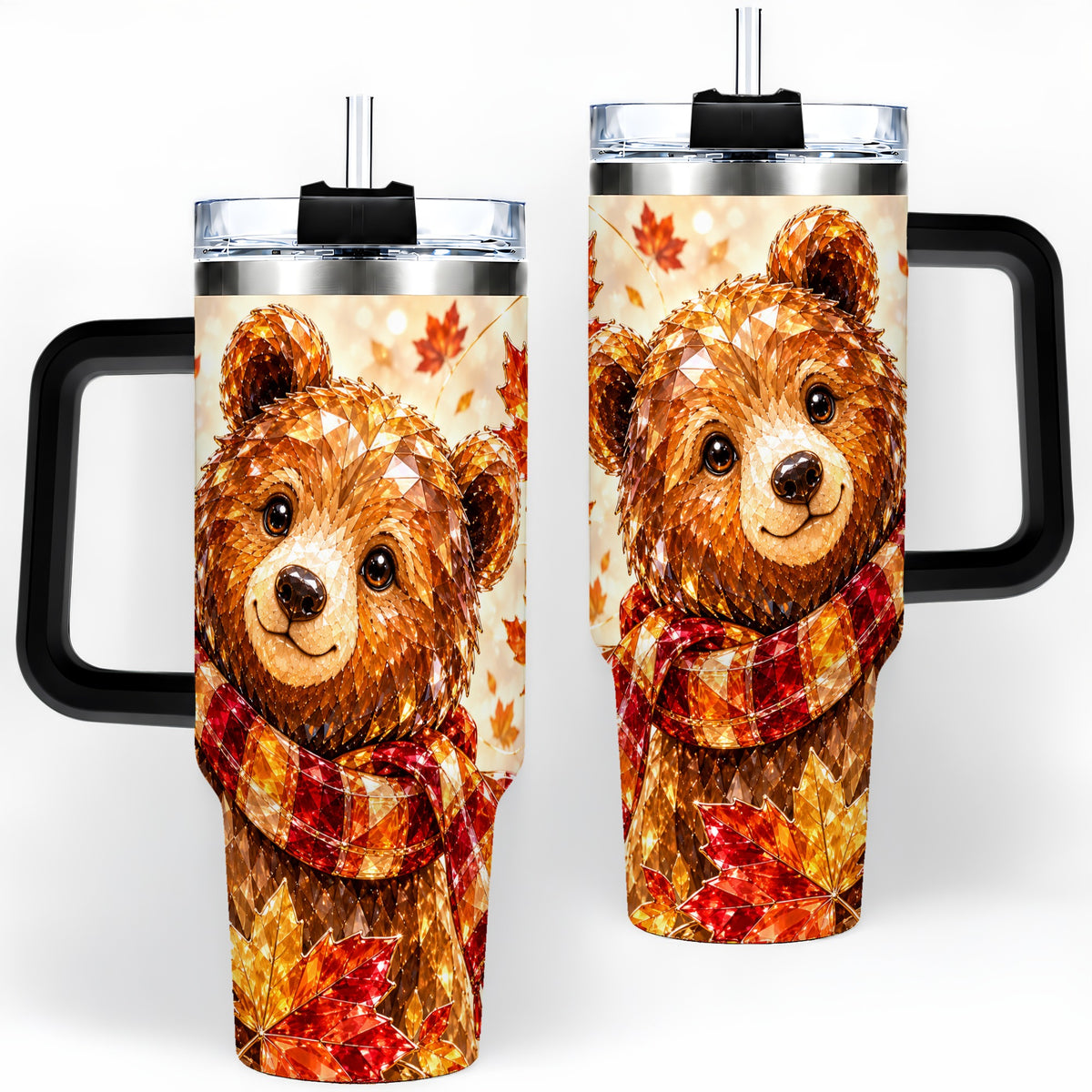 #pl[40oz|Black] Woodland Bear Tumbler, 40oz Tumbler with Autumn Maple Artwork