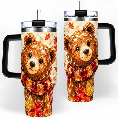 #pl[40oz|Black] Woodland Bear Tumbler, 40oz Tumbler with Autumn Maple Artwork