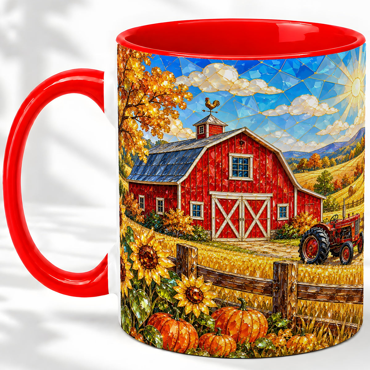 Autumn Farm Barn Accent Mug, Mug with Tractor Harvest Artwork
