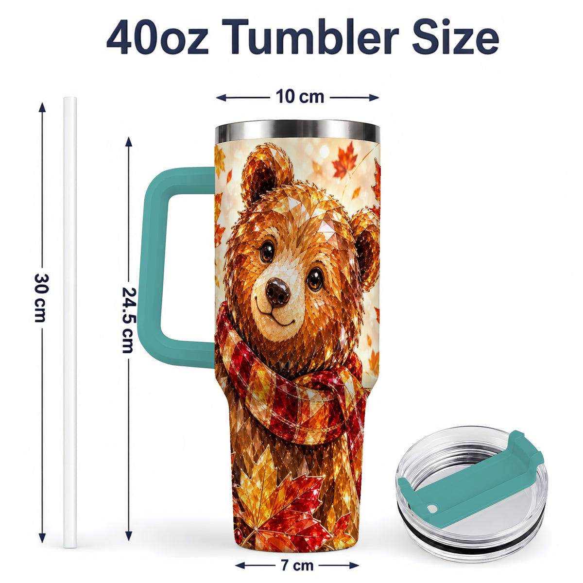 #pl[40oz|Green] Woodland Bear Tumbler, 40oz Tumbler with Autumn Maple Artwork