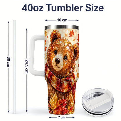 #pl[40oz|White] Woodland Bear Tumbler, 40oz Tumbler with Autumn Maple Artwork