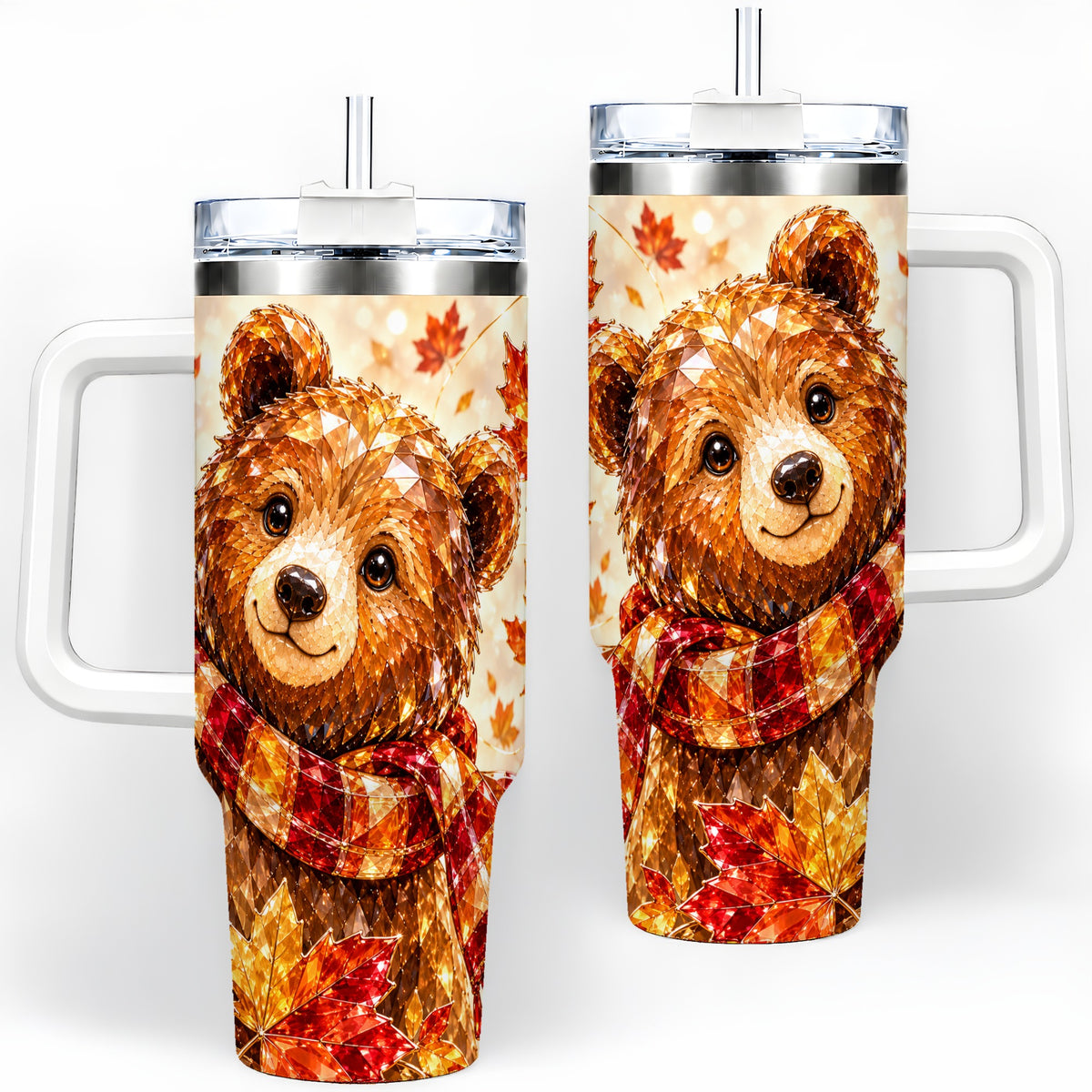 Woodland Bear Tumbler, 40oz Tumbler with Autumn Maple Artwork