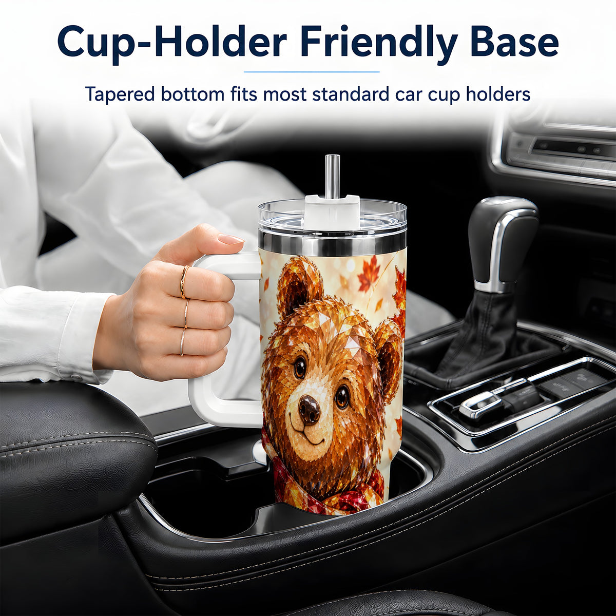Woodland Bear Tumbler, 40oz Tumbler with Autumn Maple Artwork