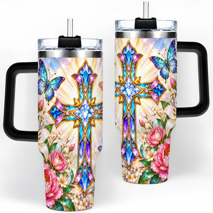 #pl[40oz|Black] Butterfly Cross Tumbler, 40oz Tumbler with Floral Lily Artwork