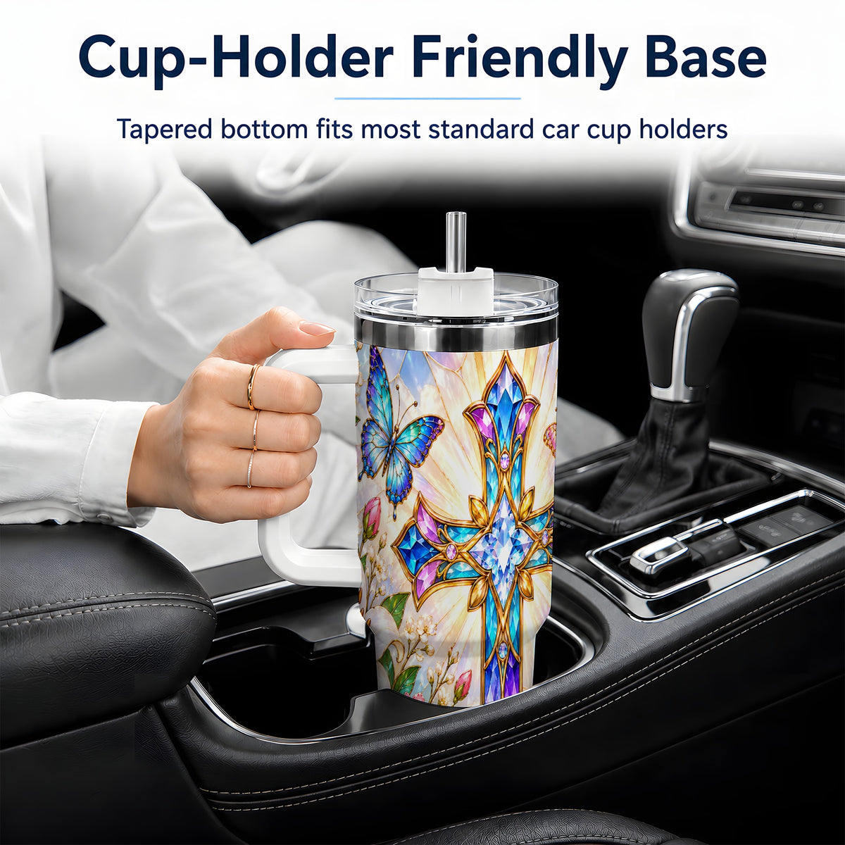 Butterfly Cross Tumbler, 40oz Tumbler with Floral Lily Artwork