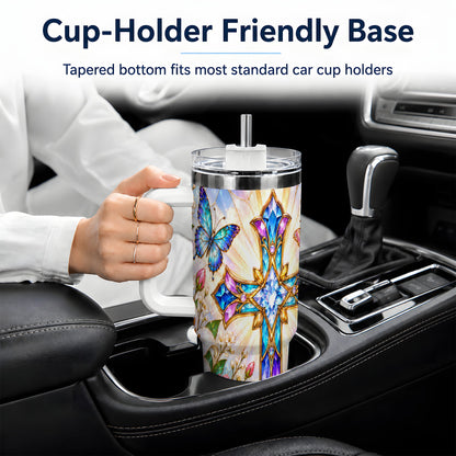 Butterfly Cross Tumbler, 40oz Tumbler with Floral Lily Artwork