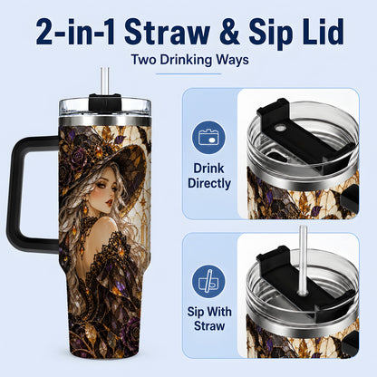 #pl[40oz|Black] Gothic Witch Cat Tumbler, 40oz Tumbler with Halloween Artwork