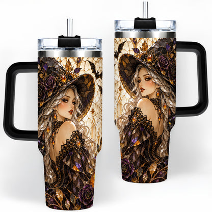 #pl[40oz|Black] Gothic Witch Cat Tumbler, 40oz Tumbler with Halloween Artwork
