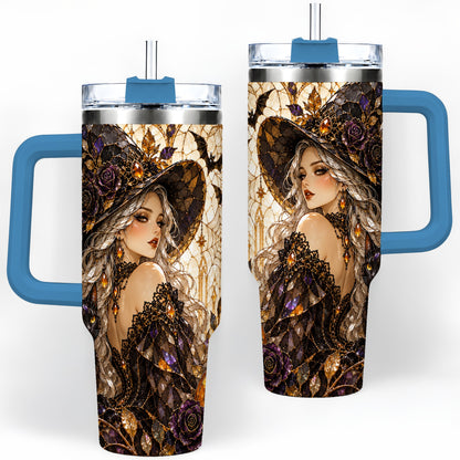 #pl[40oz|Blue] Gothic Witch Cat Tumbler, 40oz Tumbler with Halloween Artwork