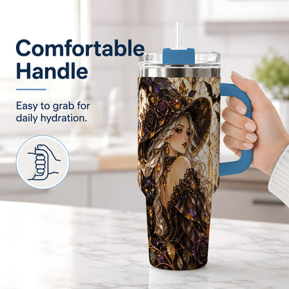 #pl[40oz|Blue] Gothic Witch Cat Tumbler, 40oz Tumbler with Halloween Artwork