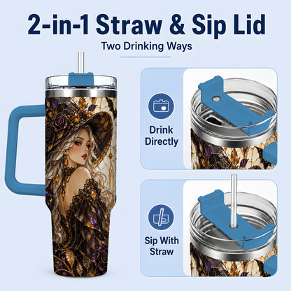 #pl[40oz|Blue] Gothic Witch Cat Tumbler, 40oz Tumbler with Halloween Artwork