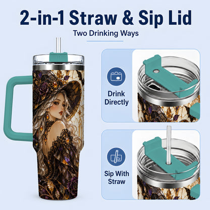#pl[40oz|Green] Gothic Witch Cat Tumbler, 40oz Tumbler with Halloween Artwork