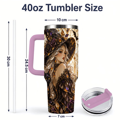 #pl[40oz|Pink] Gothic Witch Cat Tumbler, 40oz Tumbler with Halloween Artwork