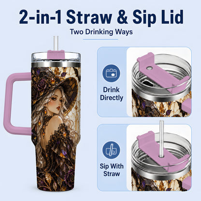 #pl[40oz|Pink] Gothic Witch Cat Tumbler, 40oz Tumbler with Halloween Artwork