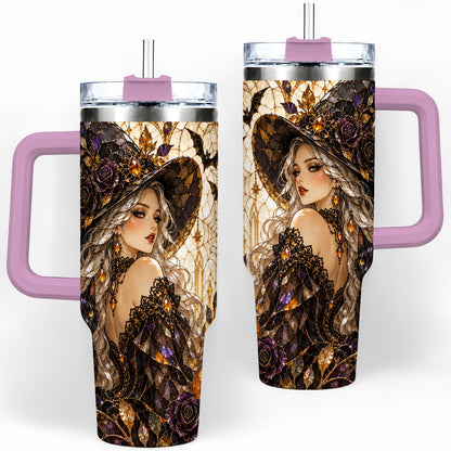 #pl[40oz|Pink] Gothic Witch Cat Tumbler, 40oz Tumbler with Halloween Artwork