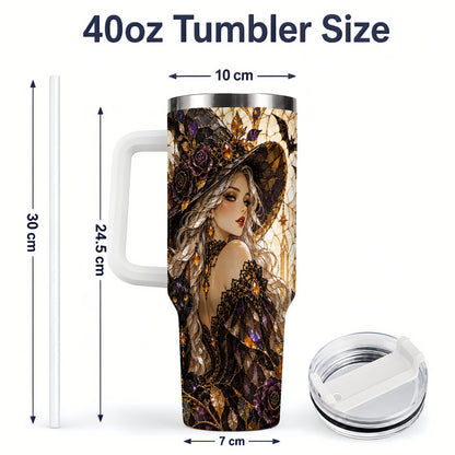 #pl[40oz|White] Gothic Witch Cat Tumbler, 40oz Tumbler with Halloween Artwork
