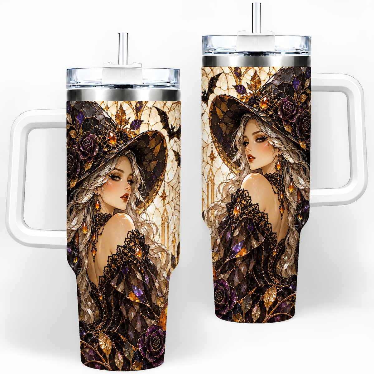 Gothic Witch Cat Tumbler, 40oz Tumbler with Halloween Artwork