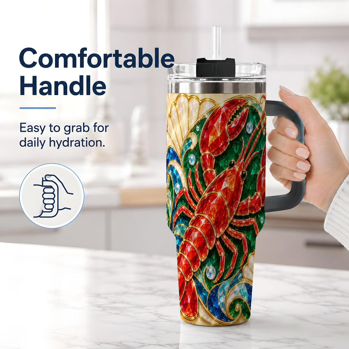 #pl[40oz|Black] Gemstone Lobster 40oz Tumbler, Stainless Steel Drinkware for Seafood Fans