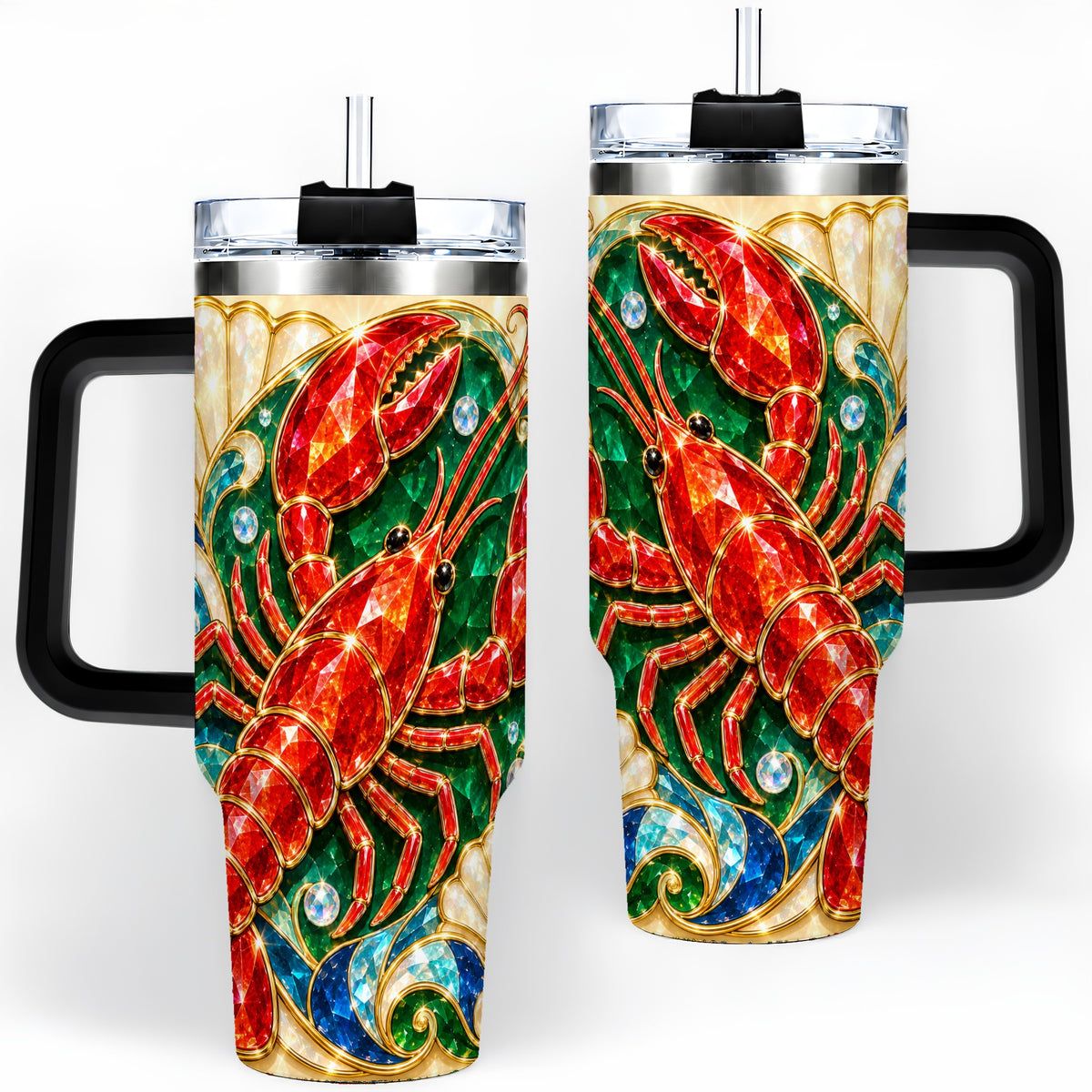 #pl[40oz|Black] Gemstone Lobster 40oz Tumbler, Stainless Steel Drinkware for Seafood Fans