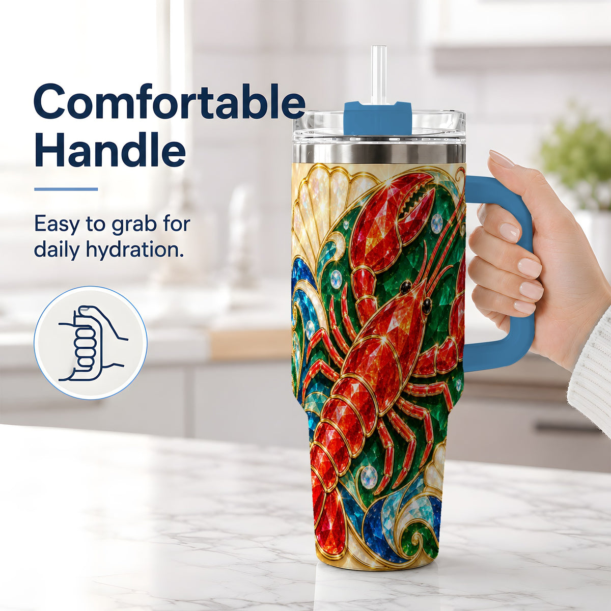 #pl[40oz|Blue] Gemstone Lobster 40oz Tumbler, Stainless Steel Drinkware for Seafood Fans
