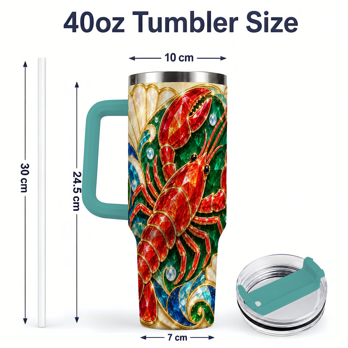 #pl[40oz|Green] Gemstone Lobster 40oz Tumbler, Stainless Steel Drinkware for Seafood Fans