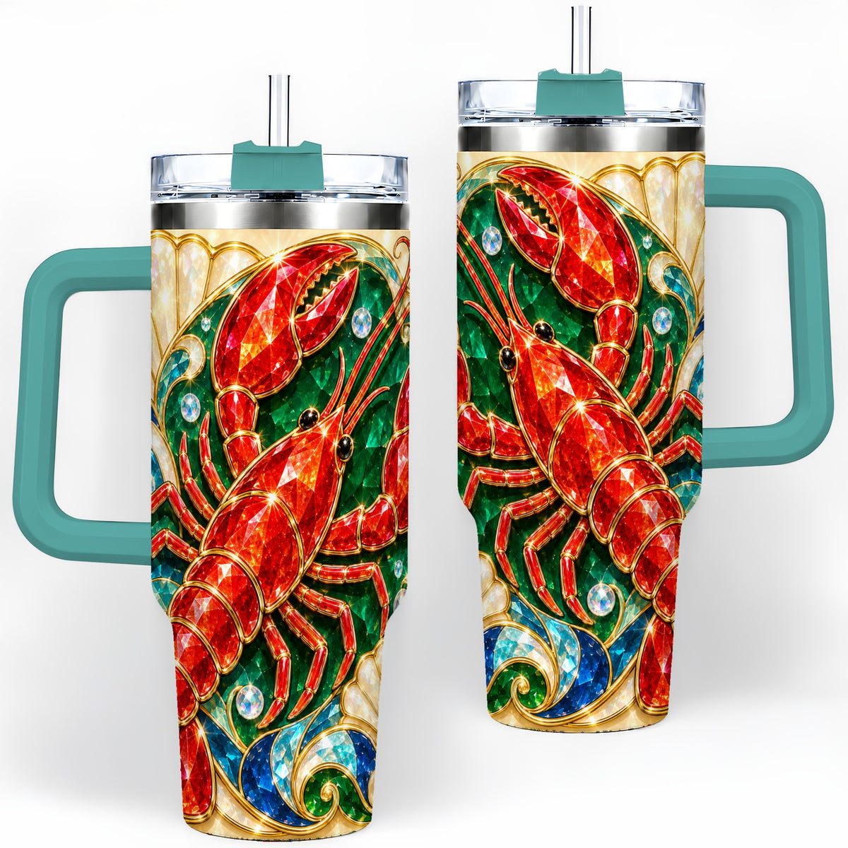#pl[40oz|Green] Gemstone Lobster 40oz Tumbler, Stainless Steel Drinkware for Seafood Fans