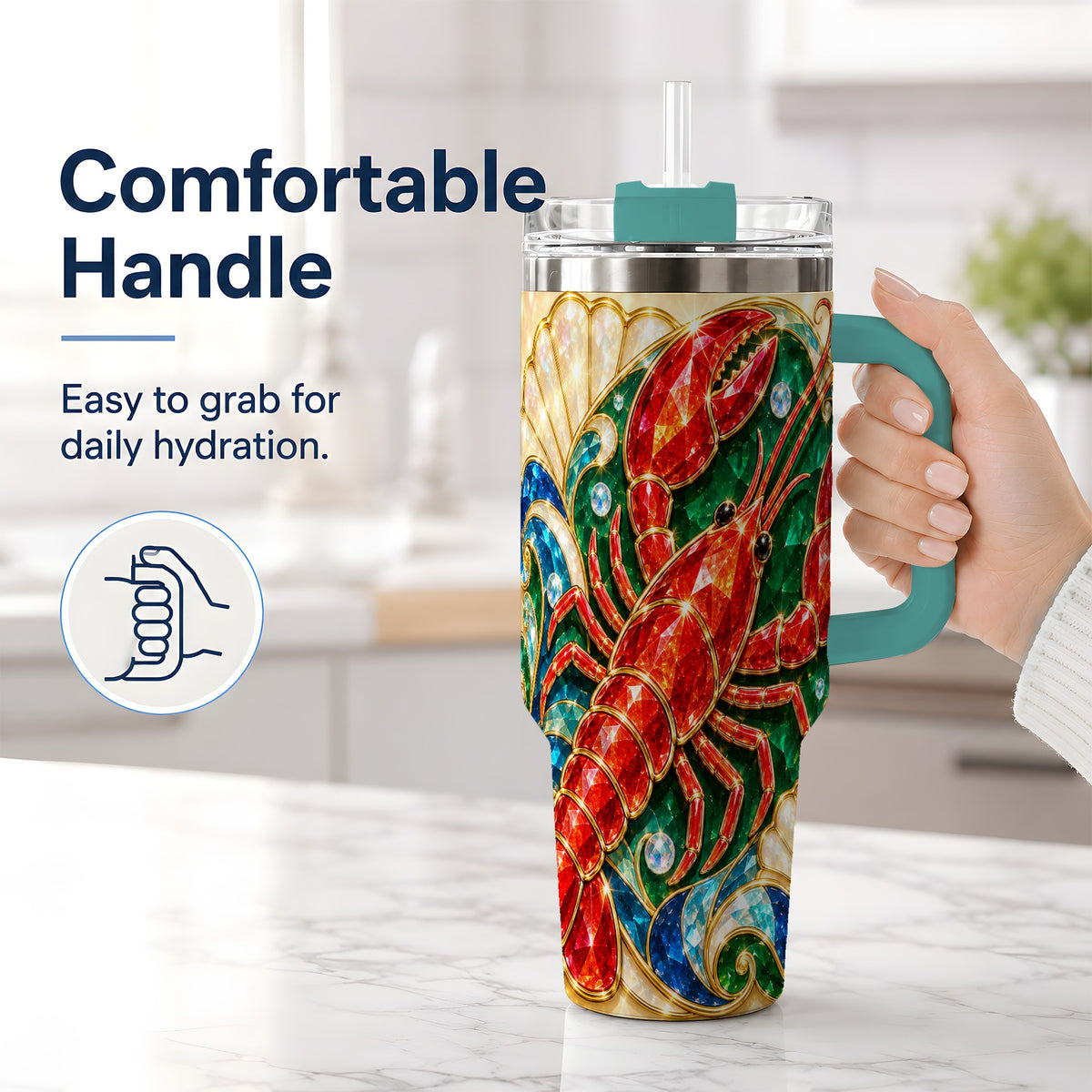 #pl[40oz|Green] Gemstone Lobster 40oz Tumbler, Stainless Steel Drinkware for Seafood Fans