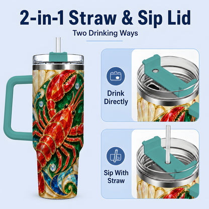 #pl[40oz|Green] Gemstone Lobster 40oz Tumbler, Stainless Steel Drinkware for Seafood Fans