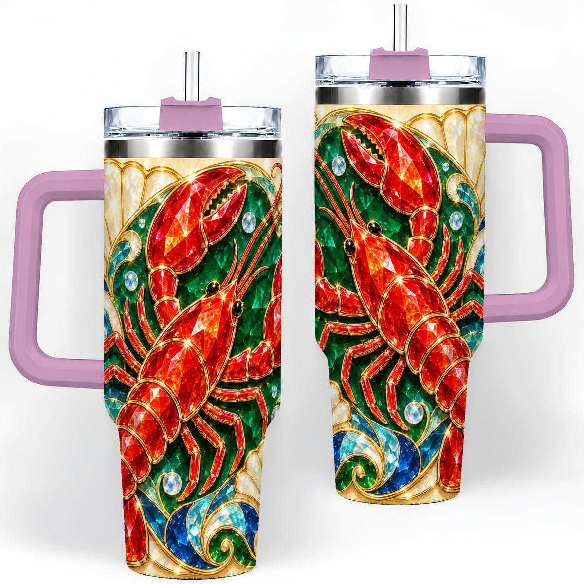 #pl[40oz|Pink] Gemstone Lobster 40oz Tumbler, Stainless Steel Drinkware for Seafood Fans