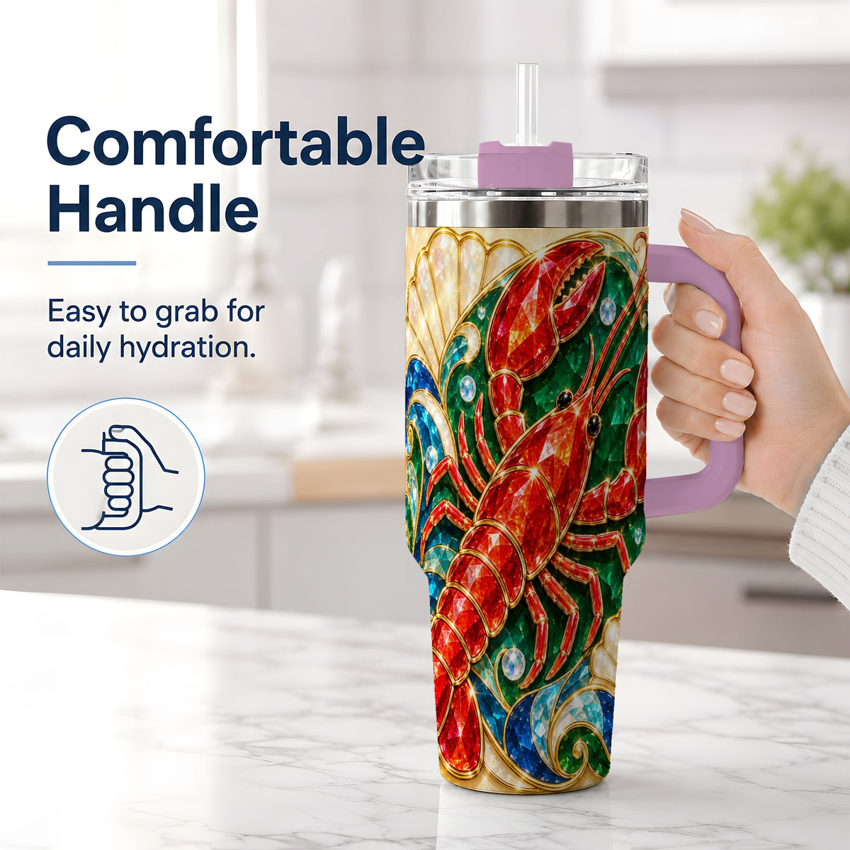 #pl[40oz|Pink] Gemstone Lobster 40oz Tumbler, Stainless Steel Drinkware for Seafood Fans