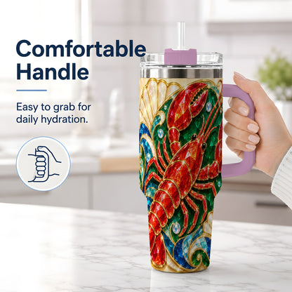 #pl[40oz|Pink] Gemstone Lobster 40oz Tumbler, Stainless Steel Drinkware for Seafood Fans