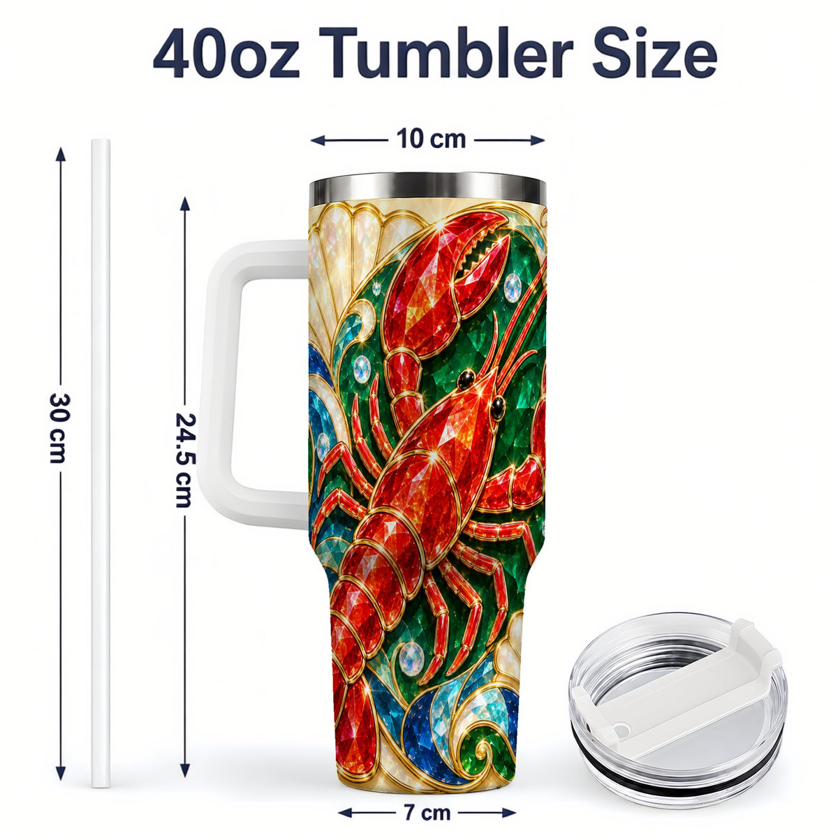 #pl[40oz|White] Gemstone Lobster 40oz Tumbler, Stainless Steel Drinkware for Seafood Fans