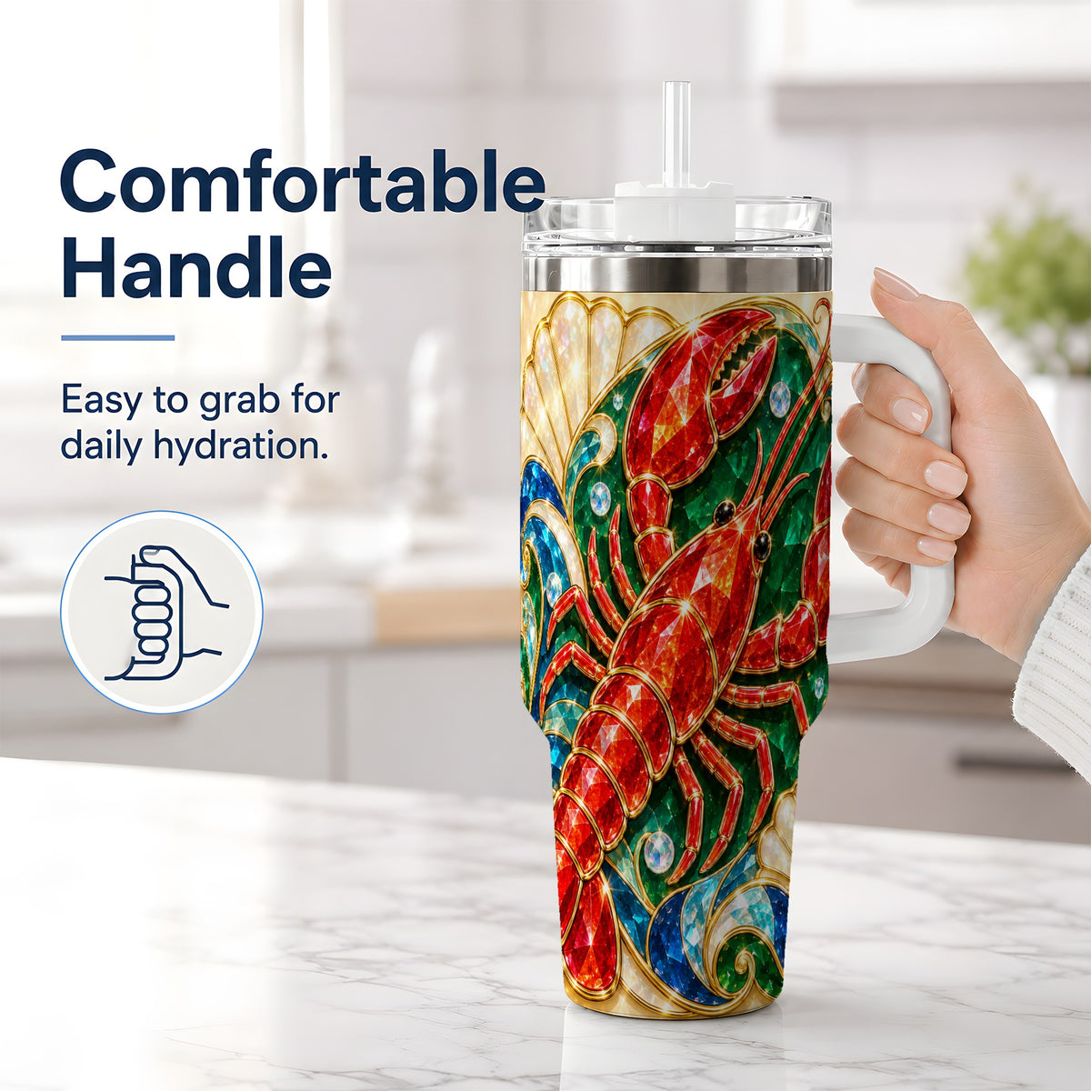 #pl[40oz|White] Gemstone Lobster 40oz Tumbler, Stainless Steel Drinkware for Seafood Fans