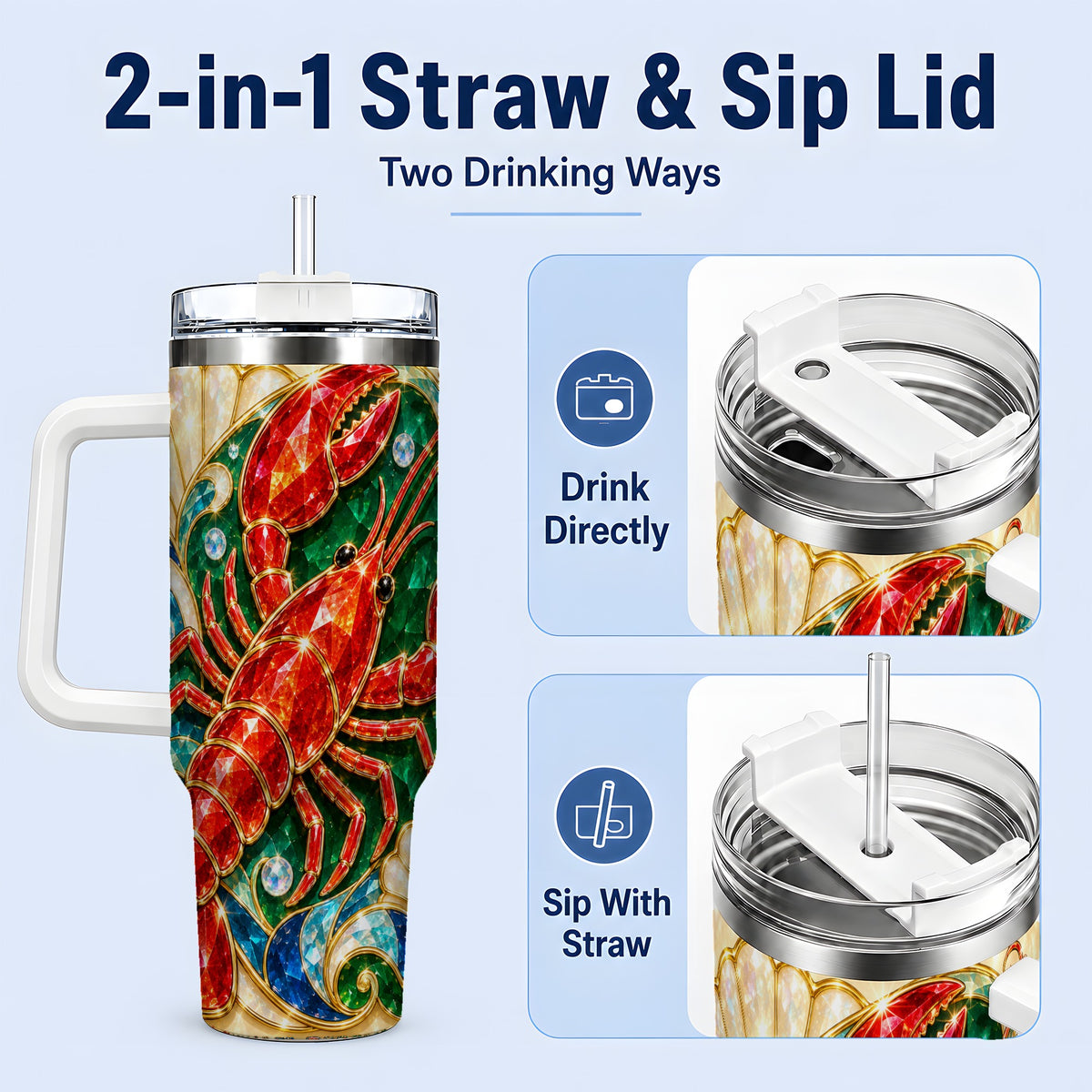 #pl[40oz|White] Gemstone Lobster 40oz Tumbler, Stainless Steel Drinkware for Seafood Fans