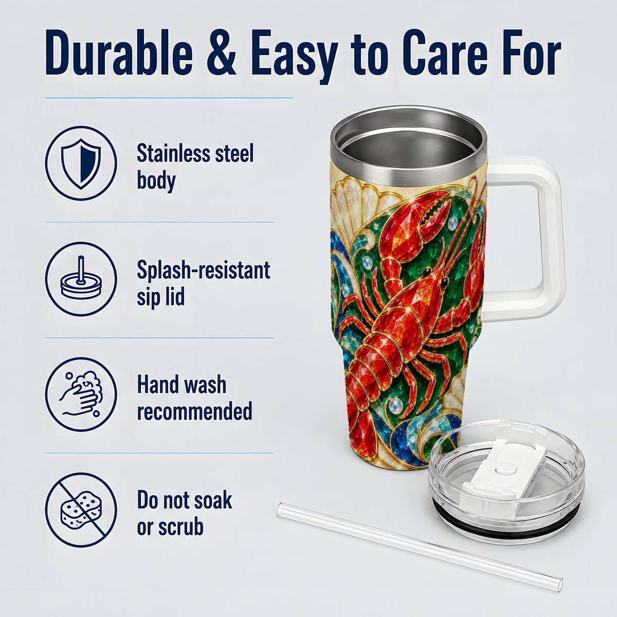 Gemstone Lobster 40oz Tumbler, Stainless Steel Drinkware for Seafood Fans