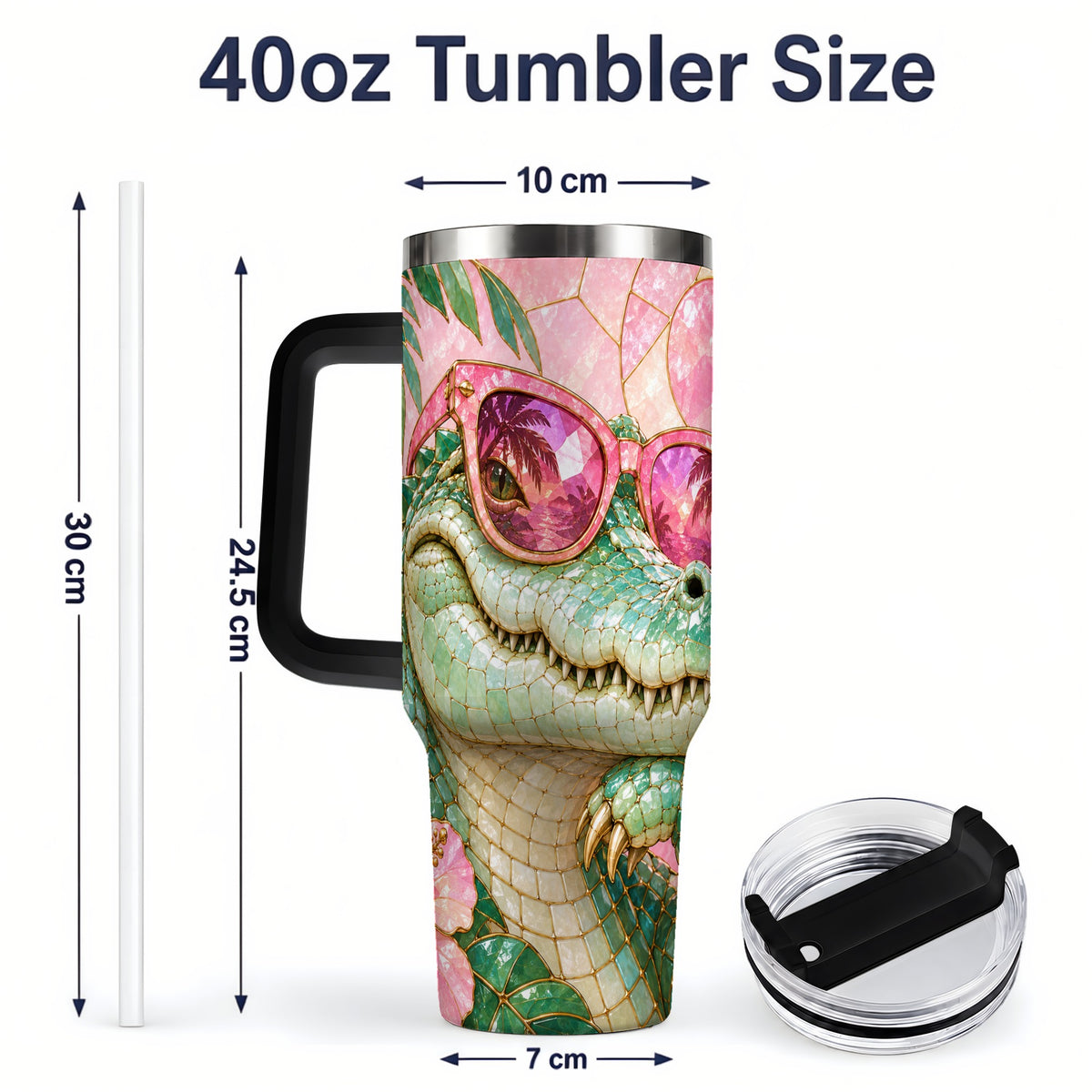 #pl[40oz|Black] Sunglasses Alligator 40oz Tumbler, Tropical Stainless Steel Drinkware