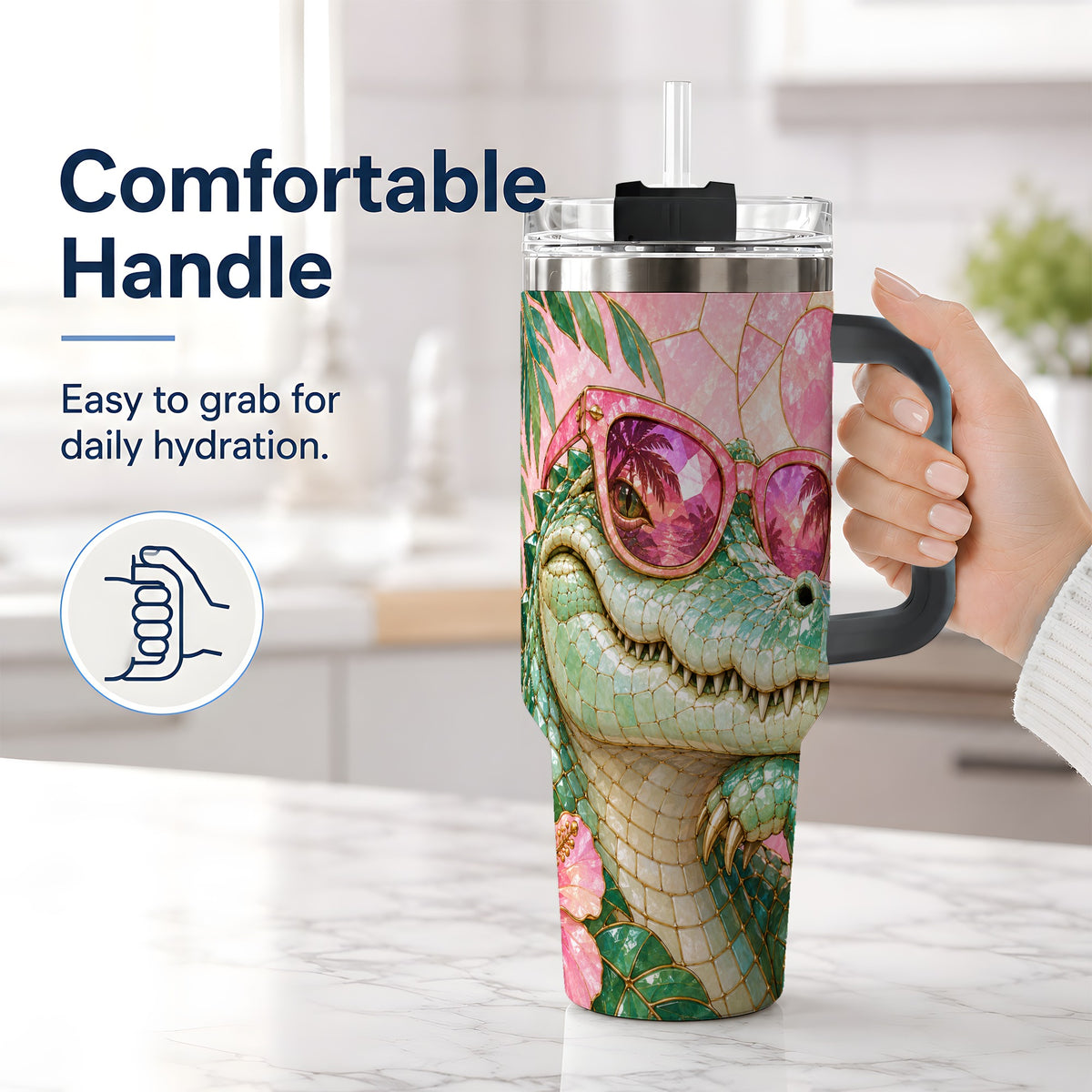 #pl[40oz|Black] Sunglasses Alligator 40oz Tumbler, Tropical Stainless Steel Drinkware