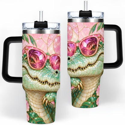#pl[40oz|Black] Sunglasses Alligator 40oz Tumbler, Tropical Stainless Steel Drinkware