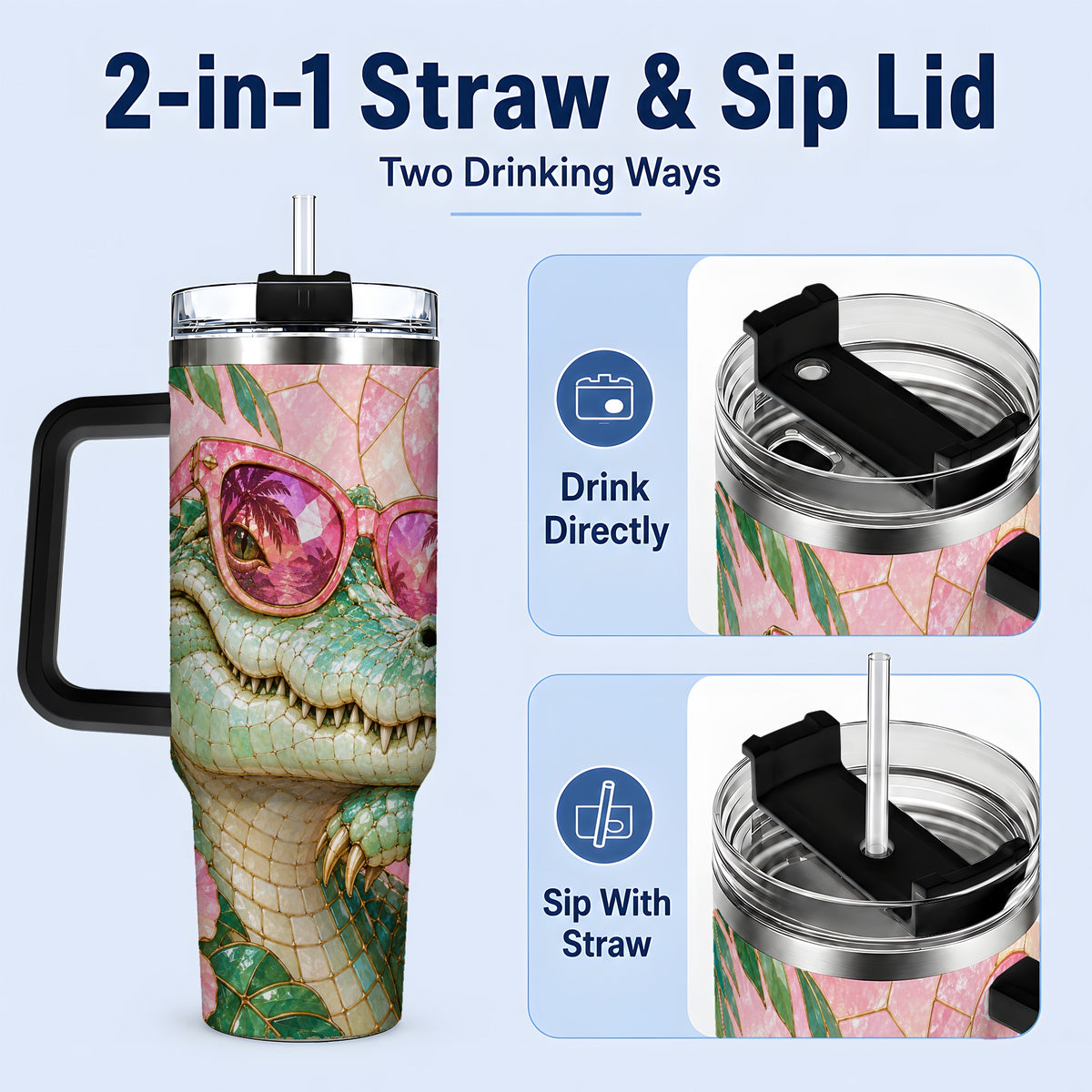 #pl[40oz|Black] Sunglasses Alligator 40oz Tumbler, Tropical Stainless Steel Drinkware
