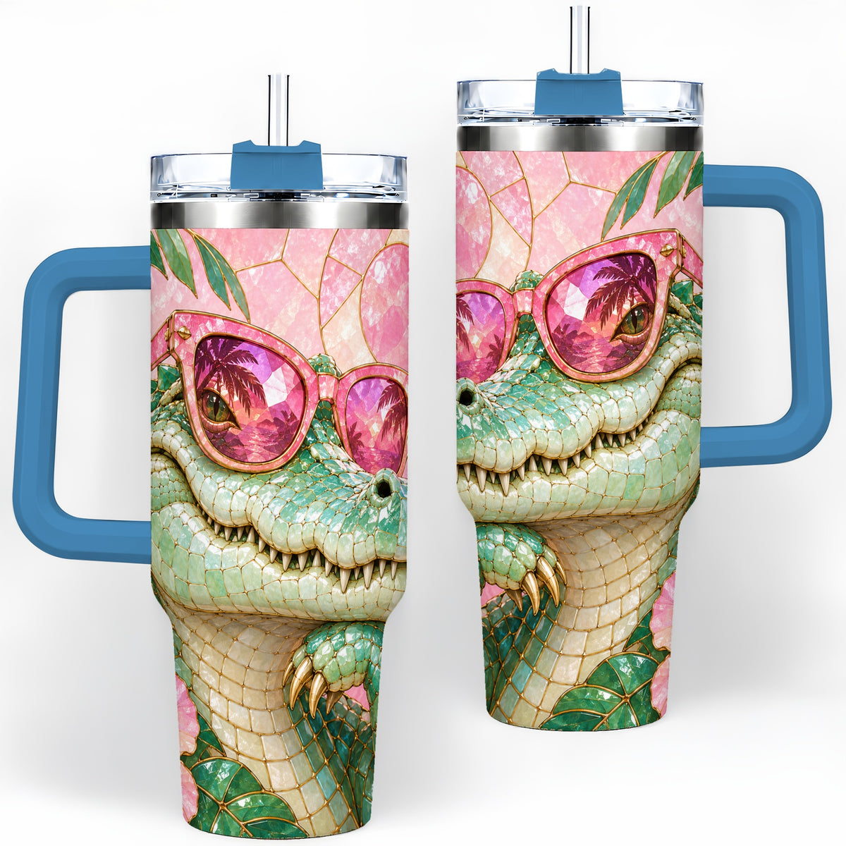 #pl[40oz|Blue] Sunglasses Alligator 40oz Tumbler, Tropical Stainless Steel Drinkware