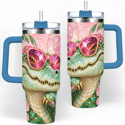 #pl[40oz|Blue] Sunglasses Alligator 40oz Tumbler, Tropical Stainless Steel Drinkware