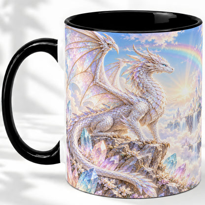 #pl[11oz|Black] White Crystal Dragon Accent Mug, Mug with Fantasy Artwork