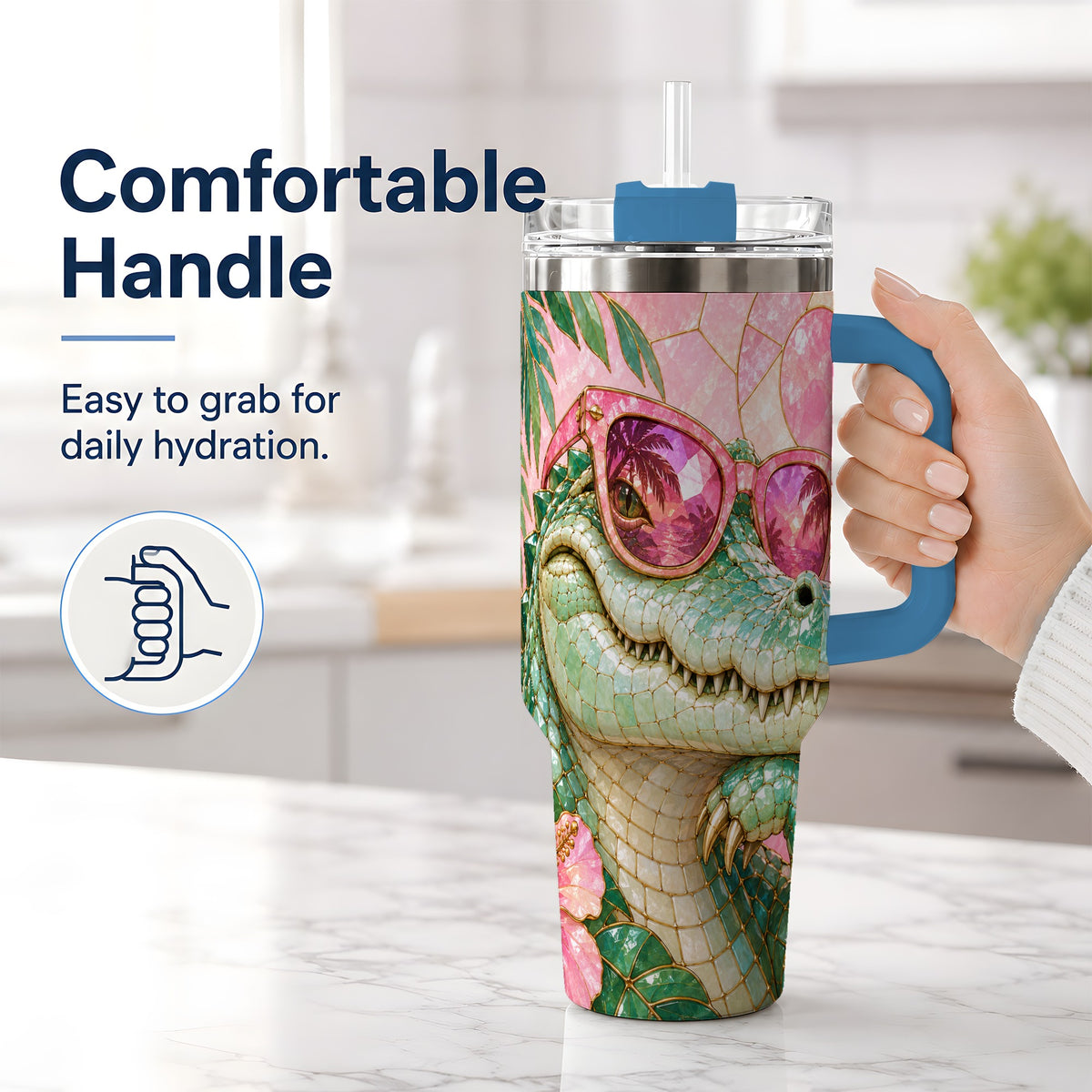 #pl[40oz|Blue] Sunglasses Alligator 40oz Tumbler, Tropical Stainless Steel Drinkware