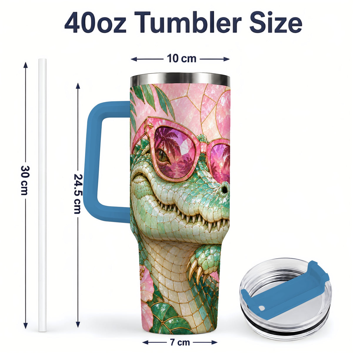 #pl[40oz|Blue] Sunglasses Alligator 40oz Tumbler, Tropical Stainless Steel Drinkware