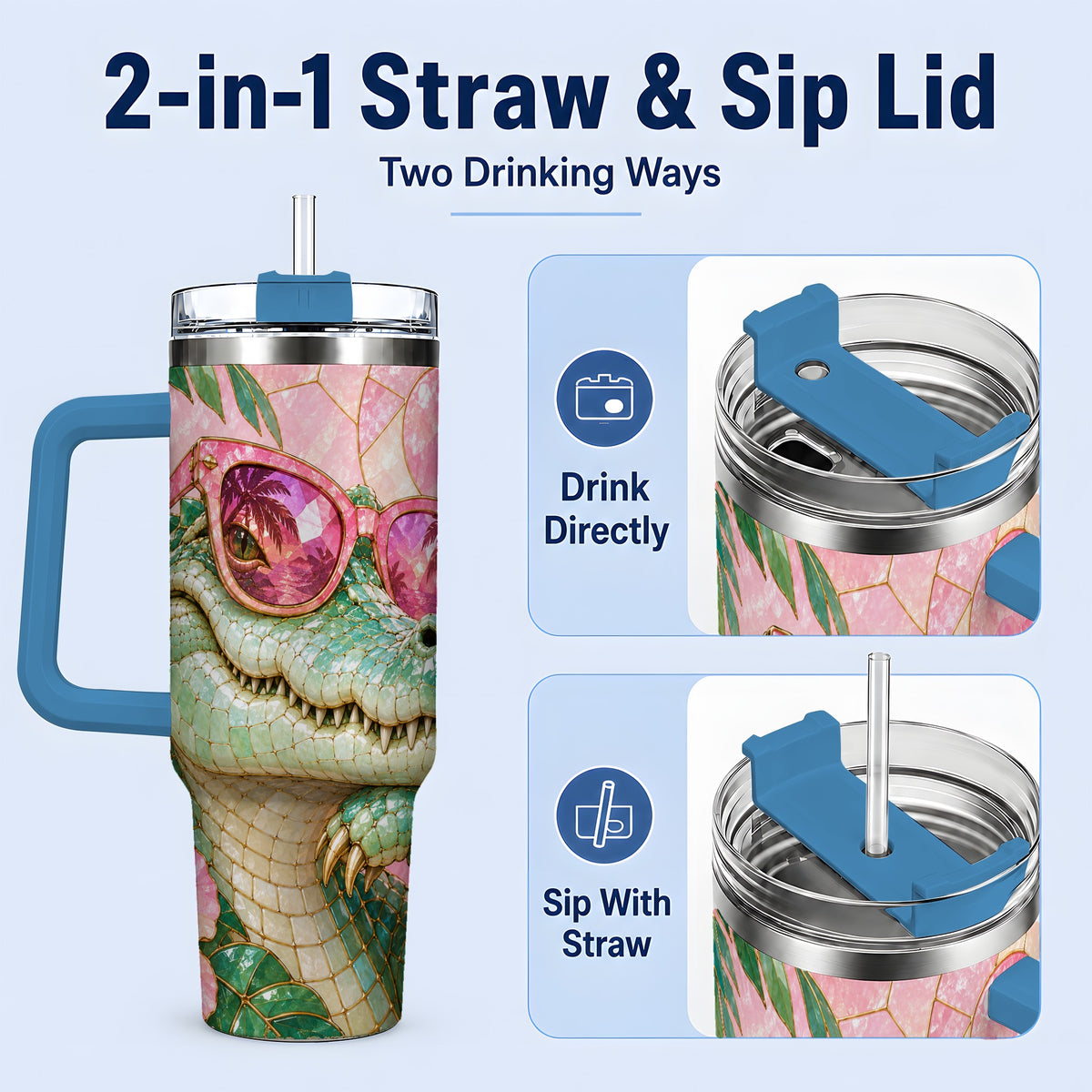 #pl[40oz|Blue] Sunglasses Alligator 40oz Tumbler, Tropical Stainless Steel Drinkware