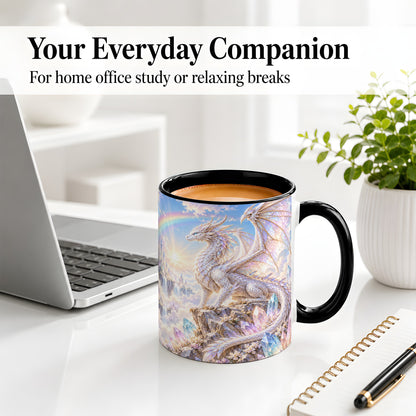 #pl[11oz|Black] White Crystal Dragon Accent Mug, Mug with Fantasy Artwork