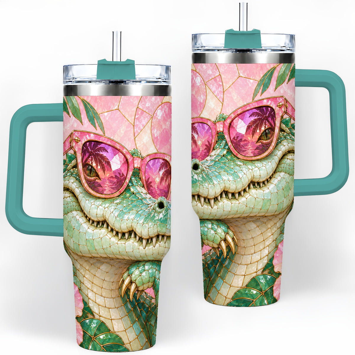 #pl[40oz|Green] Sunglasses Alligator 40oz Tumbler, Tropical Stainless Steel Drinkware