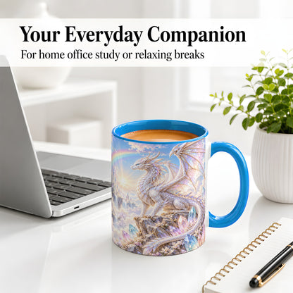 #pl[11oz|Blue] White Crystal Dragon Accent Mug, Mug with Fantasy Artwork